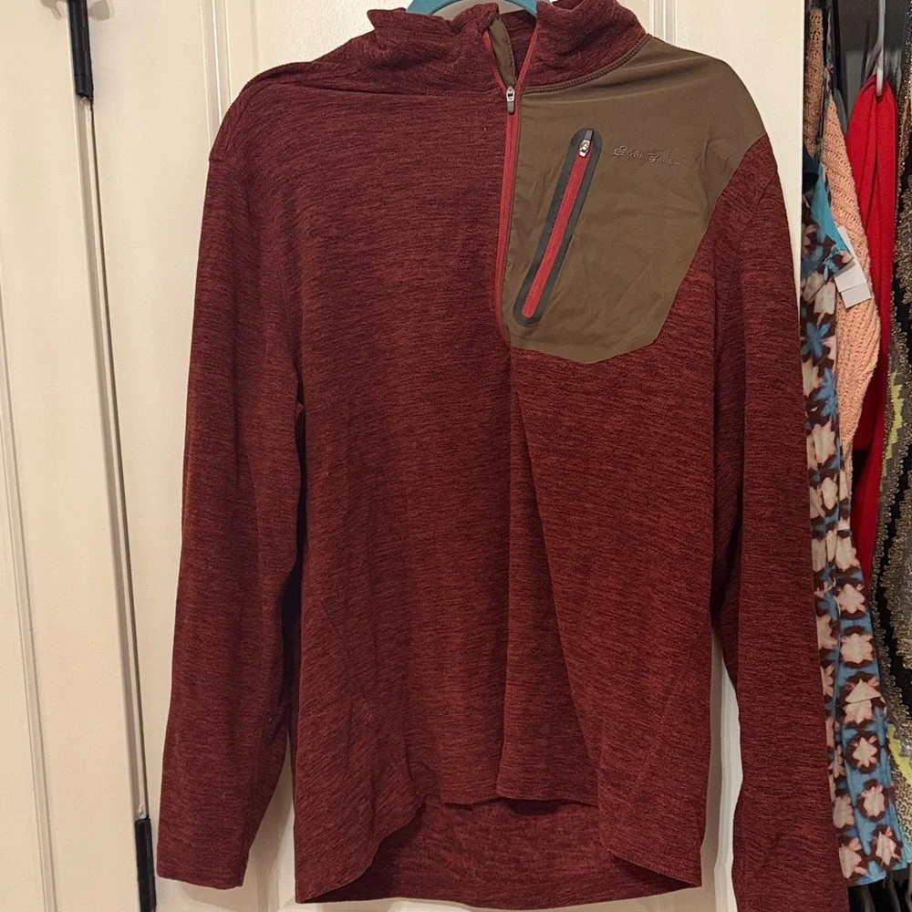 ❤️ 6 for 20 ❤️  Eddie Bauer Men's Red and Brown Zip-Up Sweater size L - Picture 2 of 5